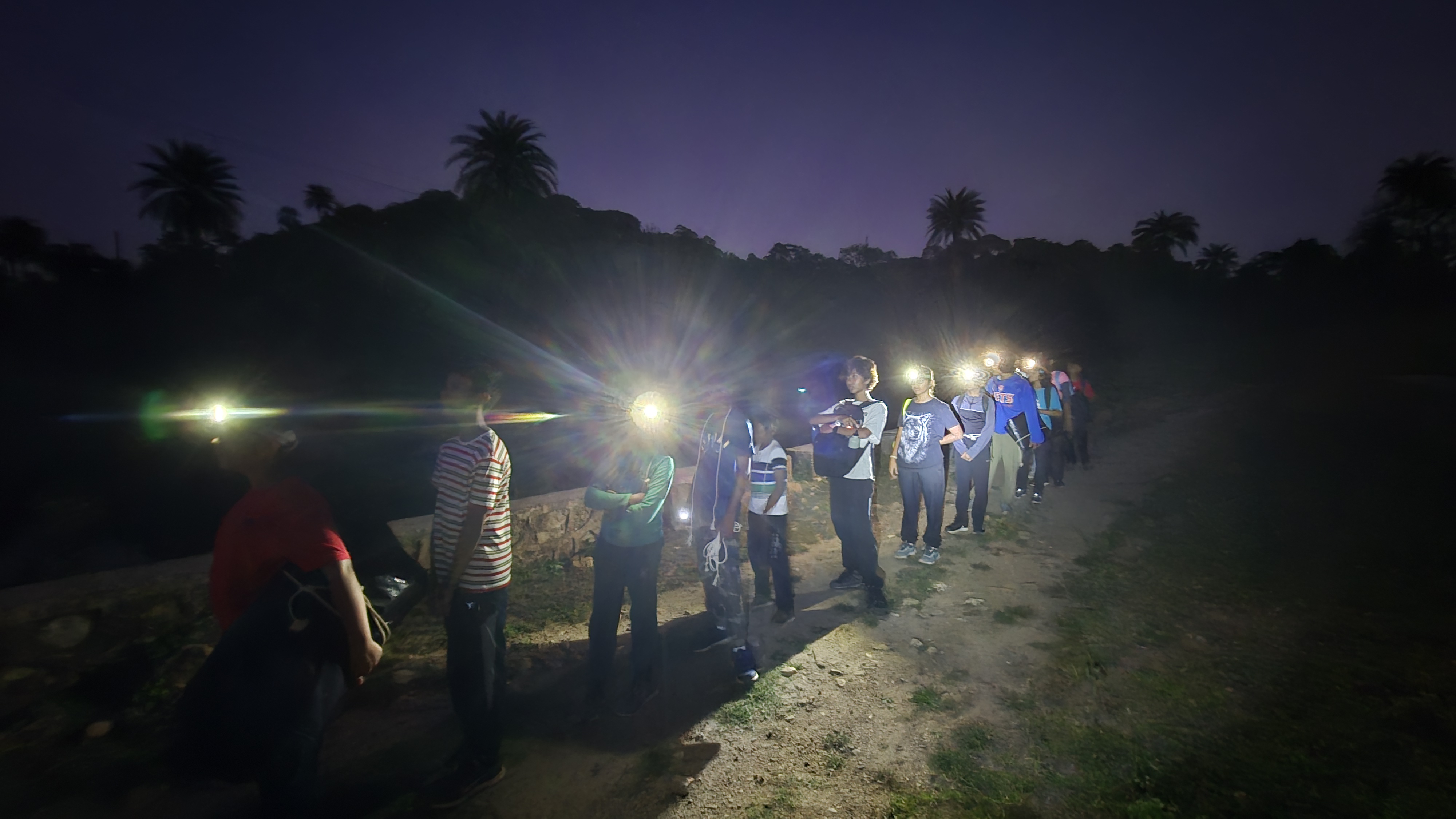 Night trek with headlamps